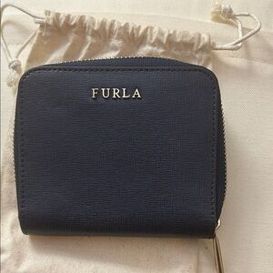 NWOT Furla Dark Blue Compact Zip Wallet